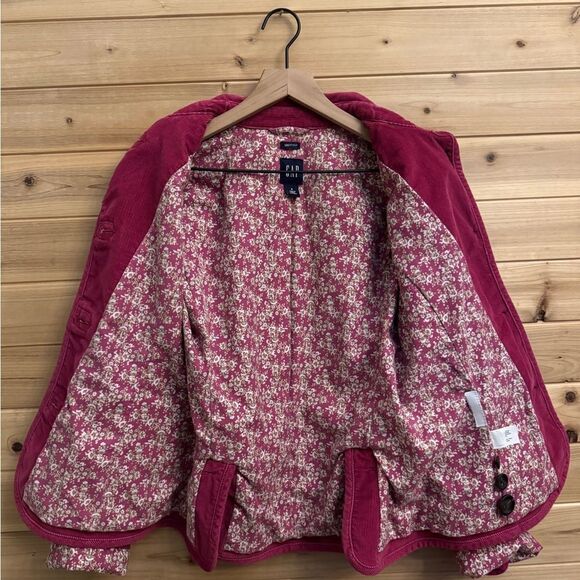 Y2K GAP Size Small Pink Corduroy Floral Lined Button Front Spring Jacket - Picture 12 of 16